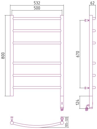 Полотенцесушитель электрический "ГАЛАНТ МЭМ" 800х500 / Прямой МЭМ правый (Матовый чёрный), артикул 31-5401-8050