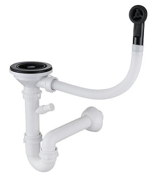 GRANFEST  Сифон одинарный  3 1/2" черный  с круглым переливом и отводом  арт. GF-