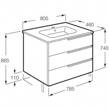 Тумба под раковину ROCA VICTORIA NORD 78,6 ZRU9302835 (подвесная, белый глянец), шт, артикул ZRU9302835
