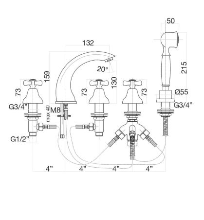 Смеситель на борт ванны Fiore MARGOT 26OO0608, золото, артикул 26OO0608