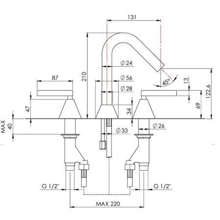 Nicolazzi Flag  Смеситель для раковины на 3 отв, излив 131 мм, цвет хром Nicolazzi Flag  Смеситель для раковины на 3 отв, излив 131 мм, цвет хром