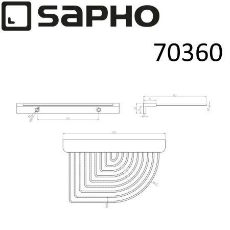 Угловая полочка SMART из проволоки, латунь, 200x20x123 мм, хром, Sapho, артикул 70360