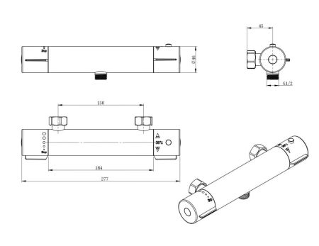 AQG SIGMA, однорычажный смеситель для душа с термостатом, цвет хром, артикул 03SIG300CR