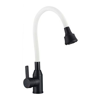 Смеситель для кухни с гибким изливом и режимом душ Fmark FS8266H-02, черный/белый