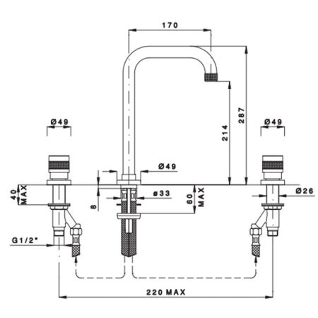 Nicolazzi Khady Смеситель для раковины высокий на 3 отв., цвет: Black Nichel/Rose Gold, артикул 2438TCNKNRG21