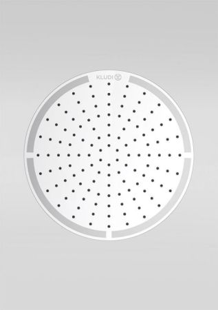 Верхний душ, Kludi, A-QA, тип установки-настенный, потолочный, размер душевого диска, мм-300*300, форма-круглая, количество режимов-1, тип струи-дождь, держатель-необходимо заказать, подключение G 1/2", с система быстрой очистки от известковых отложений, , артикул 6433005-00