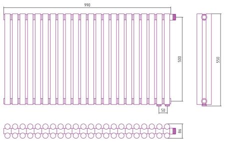Отопительный радиатор ЭСТЕТ-11 н/ж EU50 500х990 / 22 сек (БЕЛЫЙ)