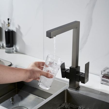 Смеситель для кухни с подключением фильтра Shevanik S148T, оружейная сталь, артикул S148T