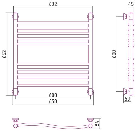 Полотенцесушитель водяной "ФЛЮИД+" 600х600 (Матовый Белый), артикул 30-0222-6060
