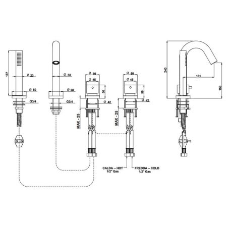 Bongio Time 2020 Встраиваемый смеситель для ванны с душевым к-том, из нержавеющей стали, артикул 73531AS0D