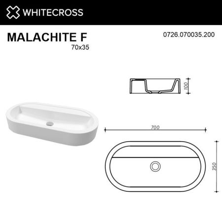 Умывальник WHITECROSS Malachite F 70x35 (белый мат) иск. камень, артикул 0726.070035.200