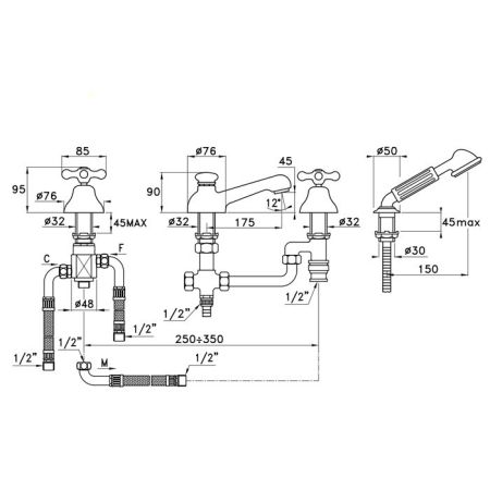 Stella Roma Смеситель на борт ванны на 4 отверстия 3256TC308, цвет: хром, артикул RM 02303 CR00