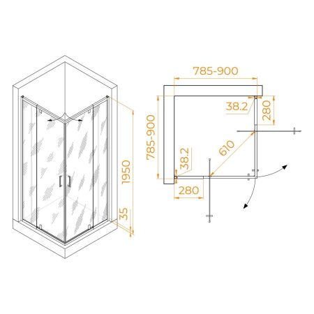 Душевой уголок RGW PA-038B (Прозрачное, 800x800)