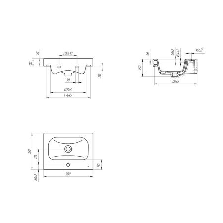 Раковина Cersanit MODUO SLIM UM-MOD50SL/1, 50 см, артикул UM-MOD50SL/1