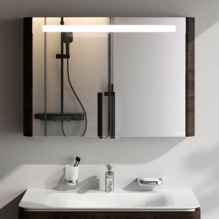 M30MCX1001TF Sensation, зеркало, зеркальный шкаф, 100 см, с подсветкой, табачный дуб, текстурированн