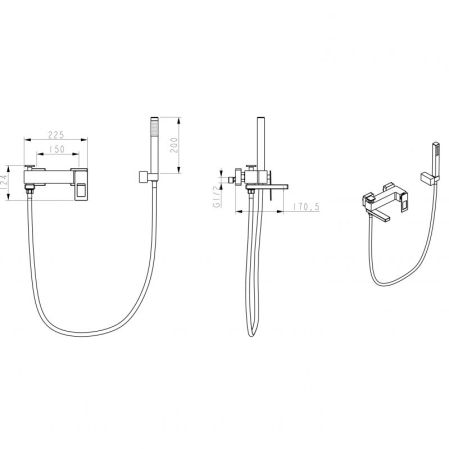 Смеситель для ванны Q BlackGold_Комплект