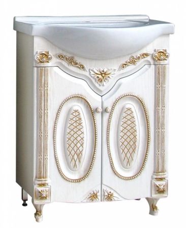 Тумба с раковиной Атолл Наполеон 265 белый жемчуг с патиной золото