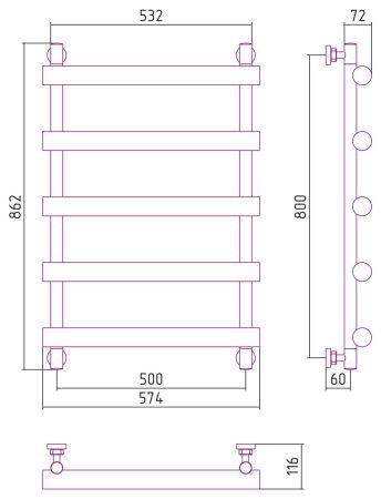 Полотенцесушитель водяной АТЛАНТ 800х500 (Шампань), артикул 020-0226-8050