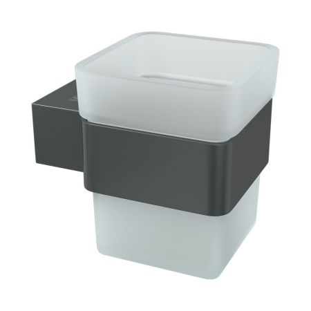 Стакан для зубных щёток Lemark SMOOTH LINE с держателем, графит (9736015), артикул 9736015