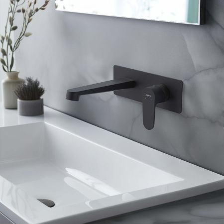 Смеситель для раковины настенный (внешняя и скрытая часть) AQUATEK, матовый черный AQ1213MB ОБЕРОН Смеситель для раковины настенный (внешняя и скрытая часть) AQUATEK, матовый черный AQ1213MB ОБЕРОН