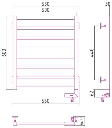 Полотенцесушитель электрический "ЦЕНТУРИОН 2.0" 600х500 / МЭМ правый (БЕЛЫЙ)