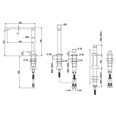 Bongio Kitchen  Смеситель для мойки на 2 отв, цвет матированный никель, артикул 08480NS00