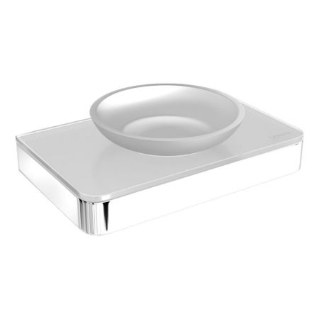 Мыльница Lemark GLASS LINE с держателем, хром/белое стекло (9741037), артикул 9741037