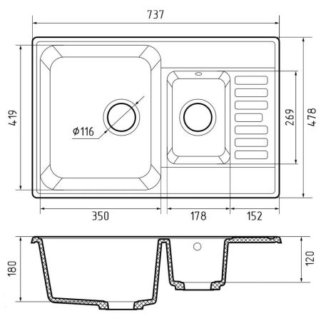 Кухонная мойка GranFest QUARZ 21К, темно-серый, артикул 21К темно-серый