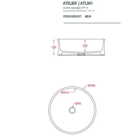 Artceram ATELIER Раковина настольная Ø 44 см, цвет tortora, артикул ATL001 40 00