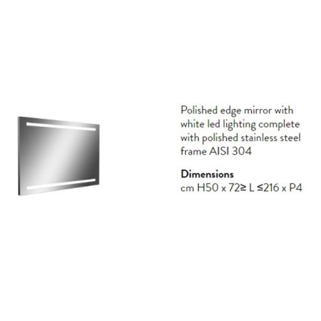 ANTONIO LUPI SPIO Зеркало 2160х750х40 мм., с блестящей кромкой, с белой светодиодной подсветкой 4000K, без выключателя, на раме из полированной стали, артикул SPIO175W.216