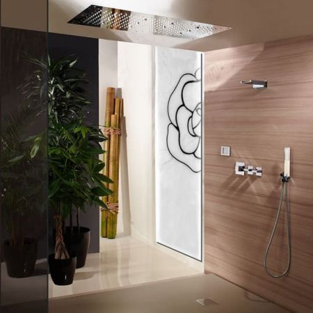 Излив, Bossini, Bocca Cascata XL, для ванной или душа, настенный, вынос излива, мм-155, стандарт подводки-1/2", каскадная струя, материал-латунь, цвет-хром, артикул E88500.030