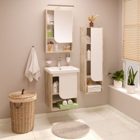 Тумба под раковину Runo Сити 50 4620750028763 подвесная Скандинавский Дуб Белая