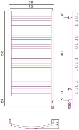 Полотенцесушитель электрический АРКУС 3.0 1000х500 МЭМ правый (Тёмный титан муар)