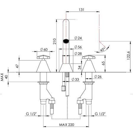 Nicolazzi Star  Смеситель для раковины на 3 отв, излив 131мм, цвет хром