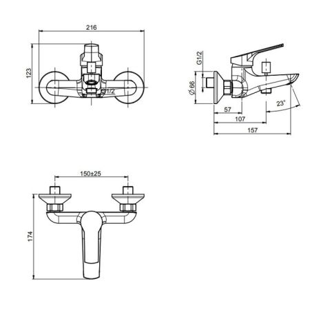 FIMA|Carlo Frattini Serie 4 Смеситель для ванны внешнего монтажа, цвет хром, артикул F3764/1CR