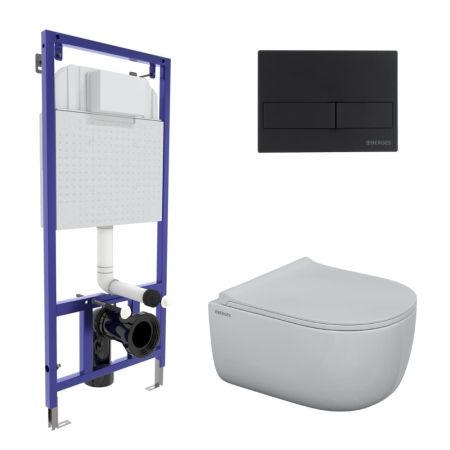 Комплект BERGES для монтажа  подвесного унитаза: инсталляция NOVUM525, кнопка L5 SoftTouch черная, унитаз EGO Rimless, сидение дюропласт  Toma Slim SO, микролифт, быстросьем, артикул 047215