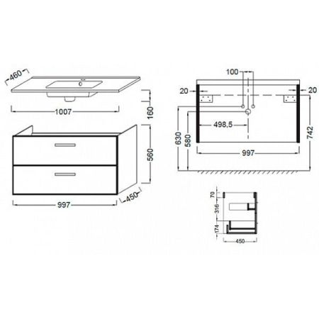 EB392RU-NR тумба Ola 100 см (темный дуб), артикул EB392RU-NR