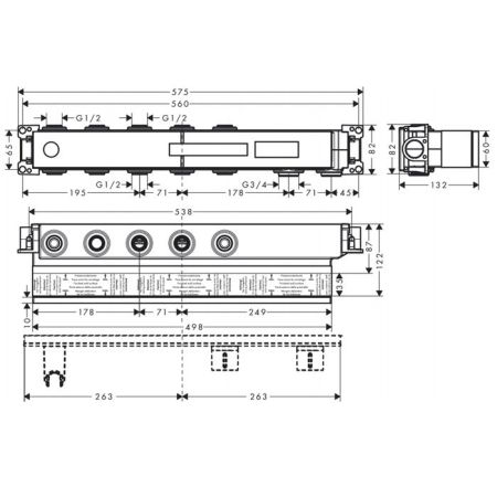Внутренняя часть, Axor, назначение-для термостата Select, стандарт подвода воды-3/4", для 3 потребителей, глубина монтажа,мм-82-118, горизонтальная установка, звукоизолирующий монтаж, артикул 18311180