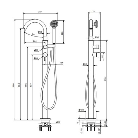 Fantini Icona Classic Смеситель напольный для ванны с ручной лейкой, цвет Matt Copper PVD, артикул 53 P9 R080B