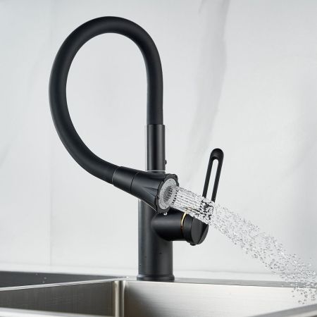 Смеситель для кухни с гибким изливом Raffine F303H-3, черный, артикул F303H-3