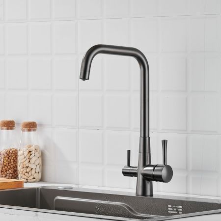 Смеситель для кухни с подключением фильтра Shevanik S528T, оружейная сталь, артикул S528T