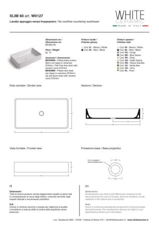 White Ceramic Slim, накладная прямоугольная раковина 60x38x13h см, цвет черный матовый, артикул W012705