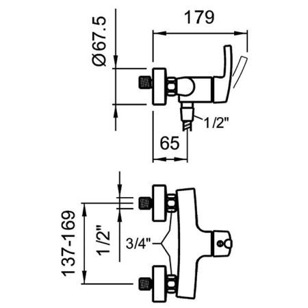 Смеситель для душа, Laufen, Curve Prime, тип открывания воды-однорычажный, тип регулирования воды-керамический картридж, монтаж-настенный, отверстия для монтажа-2, без душевого гарнитура в комплекте, цвет-хром, артикул 3.3165.7.004.400.1