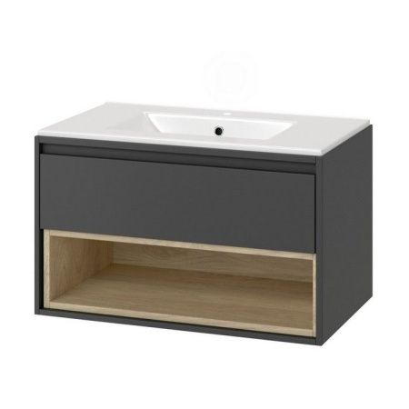 Тумба под раковину EXCELLENT Tuto 80 см (серый/дуб), 1 ящик
