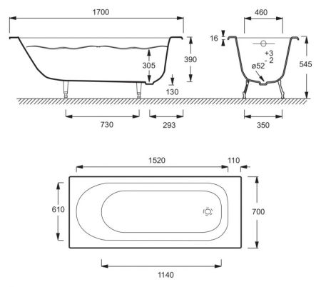Ванна JACOB DELAFON SOISSONS (170*70) E2921-00 (белый, перелив стандарт.), шт, артикул E2921-00