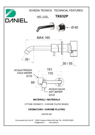 Daniel Tokyo, встраиваемый в стену однорычажный смеситель для раковины, цвет графит