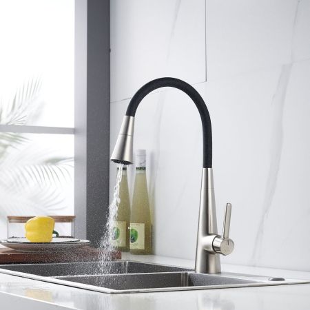 Смеситель для кухни с гибким изливом и режимом "душ" Rose R213L, сатин