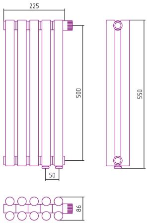 Отопительный радиатор ЭСТЕТ-11 н/ж EU50 500х225 / 5 сек (Состаренная Латунь), артикул 051-0312-5005