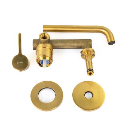 Emmevi Filobrass, встраиваемый в стену однорычажный (со стержнем) смеситель для раковины, без донного клапана, цвет зачищенное золото, артикул 85155/ORS