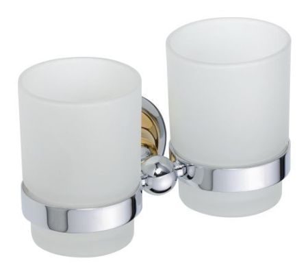 Стакан двойной для зубных щеток Retro настенный 160x105x90мм, золото/хром